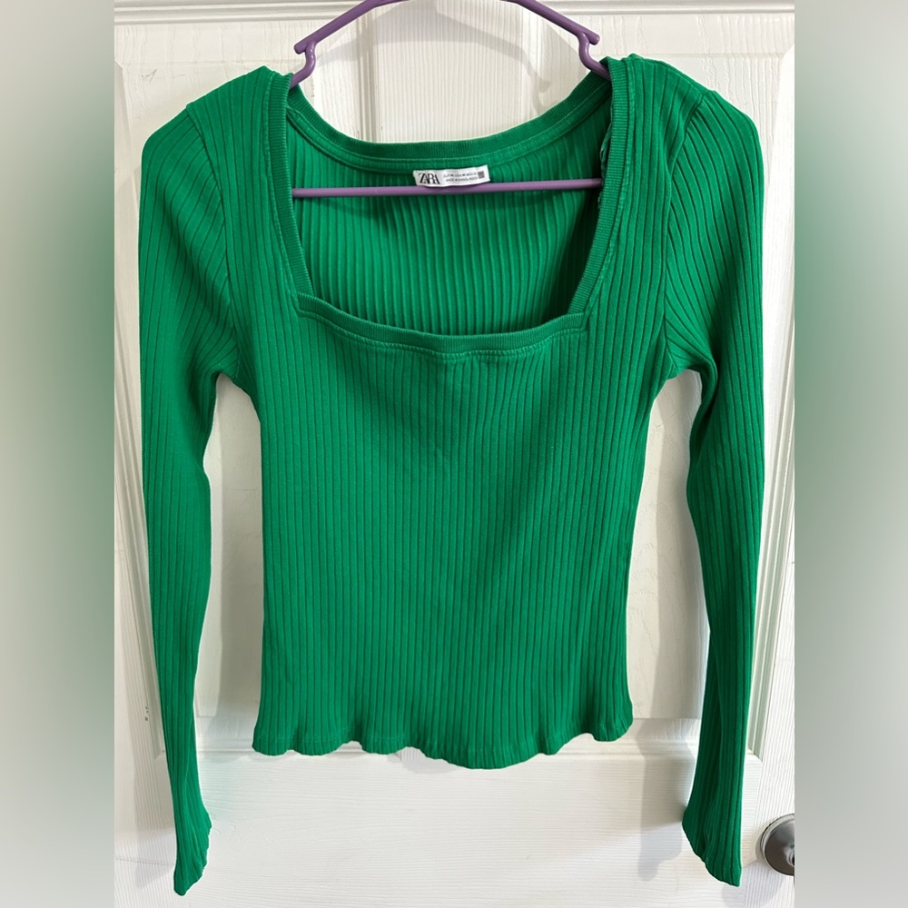 Zara green square neck top size M